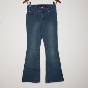 MUDD YO! Juniors Boot Cut Flare Jeans Size 1 Dark Wash Blue Hippie Y2K Festival